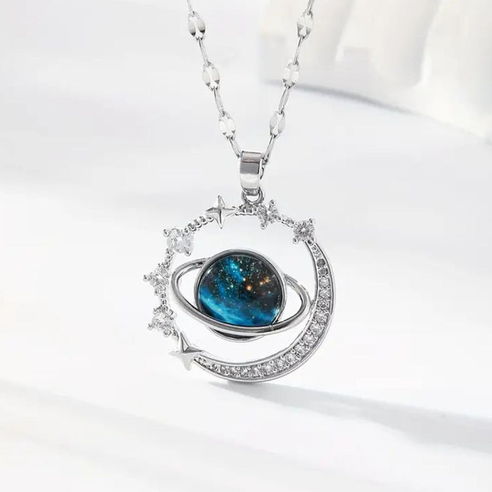 collar saturno color plata